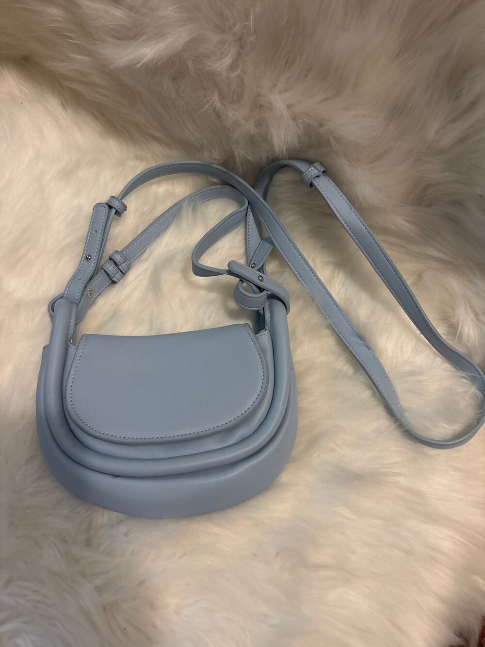Light Blue Faux Leather Mini Crossbody Purse Adjustable Straps